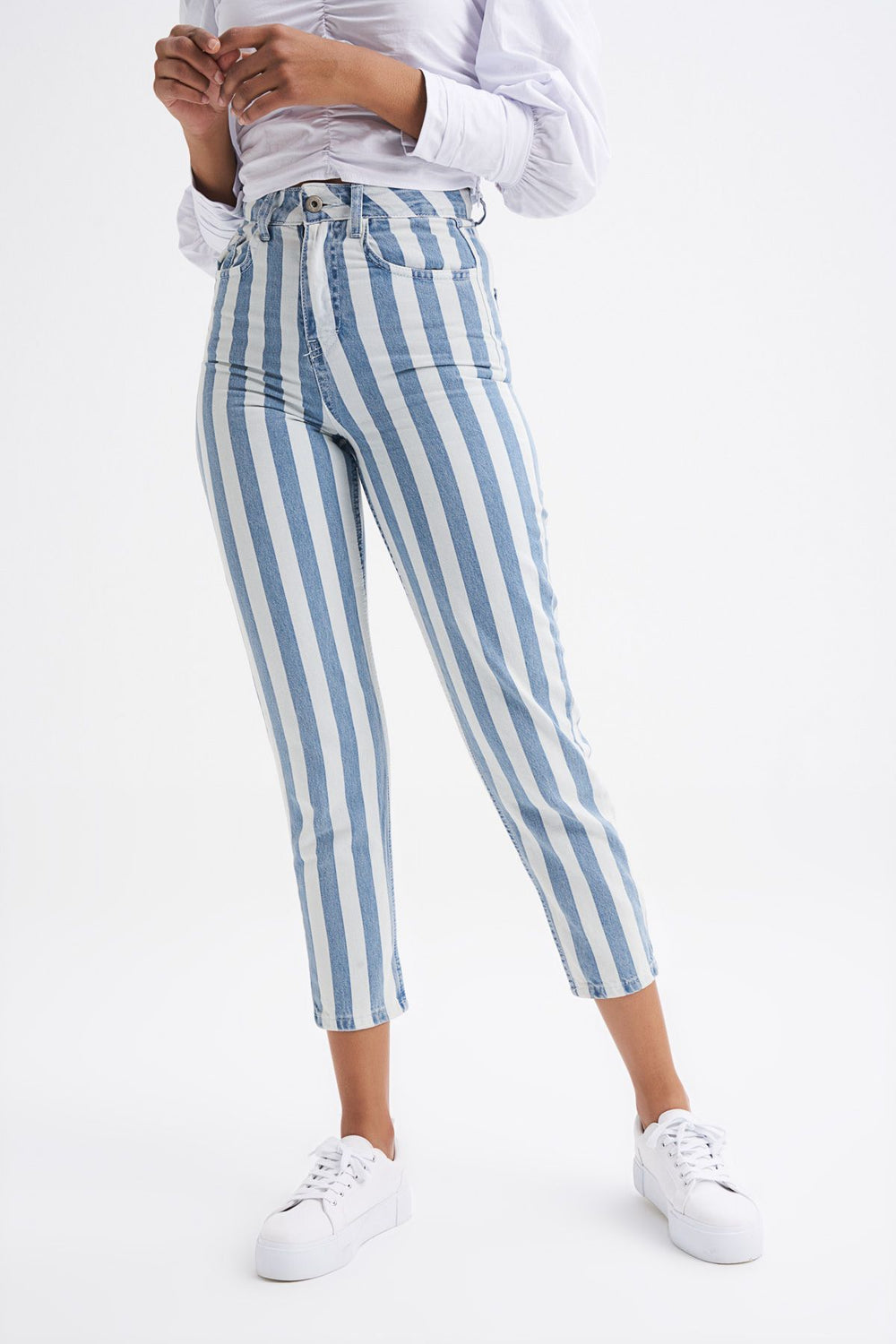 Striped Mom Jeans Blue