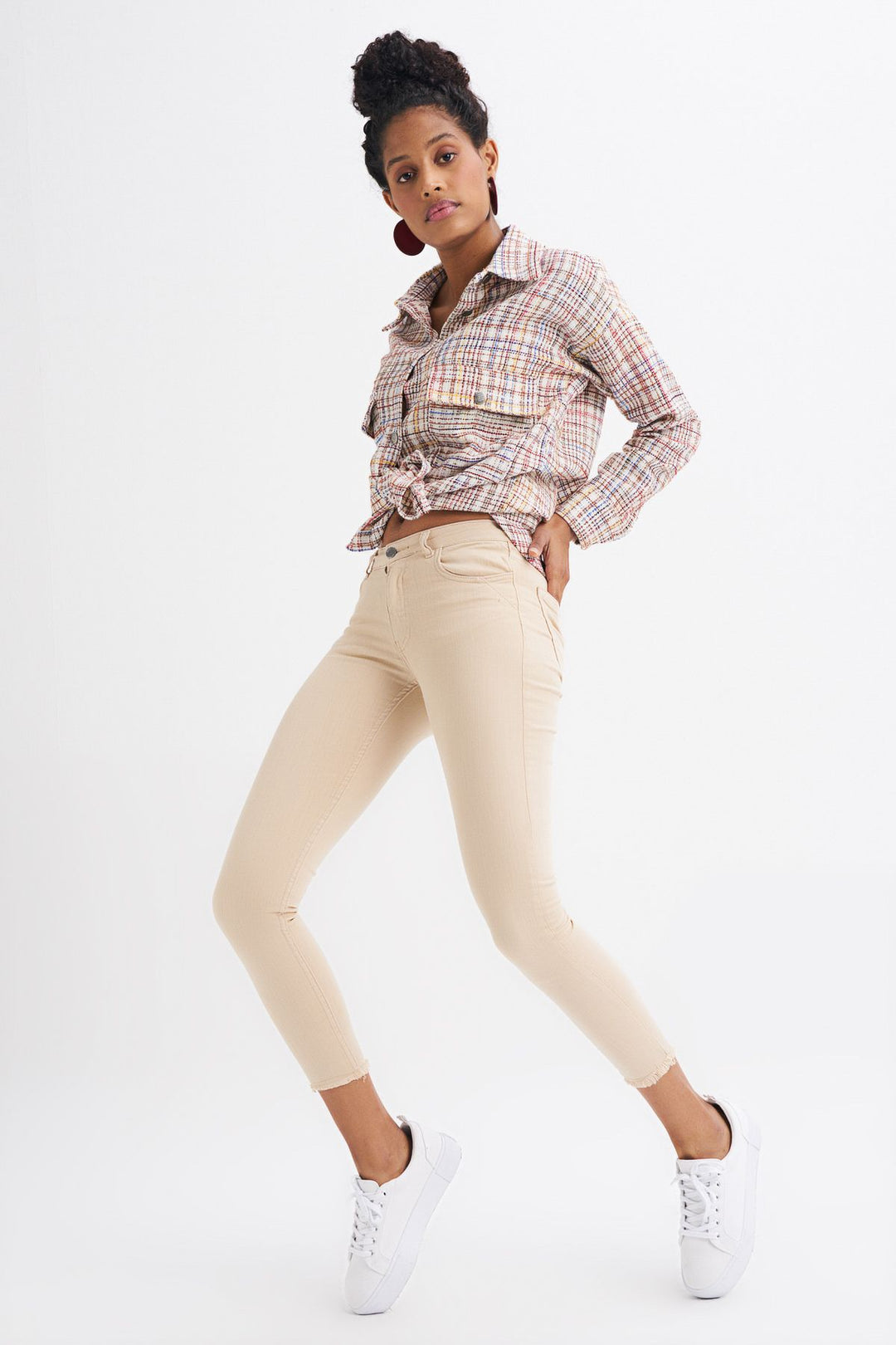 Pocketed Skinny Pants Beige