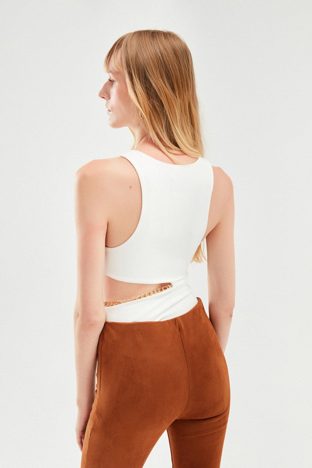 Chain Cut Out Bodysuit White