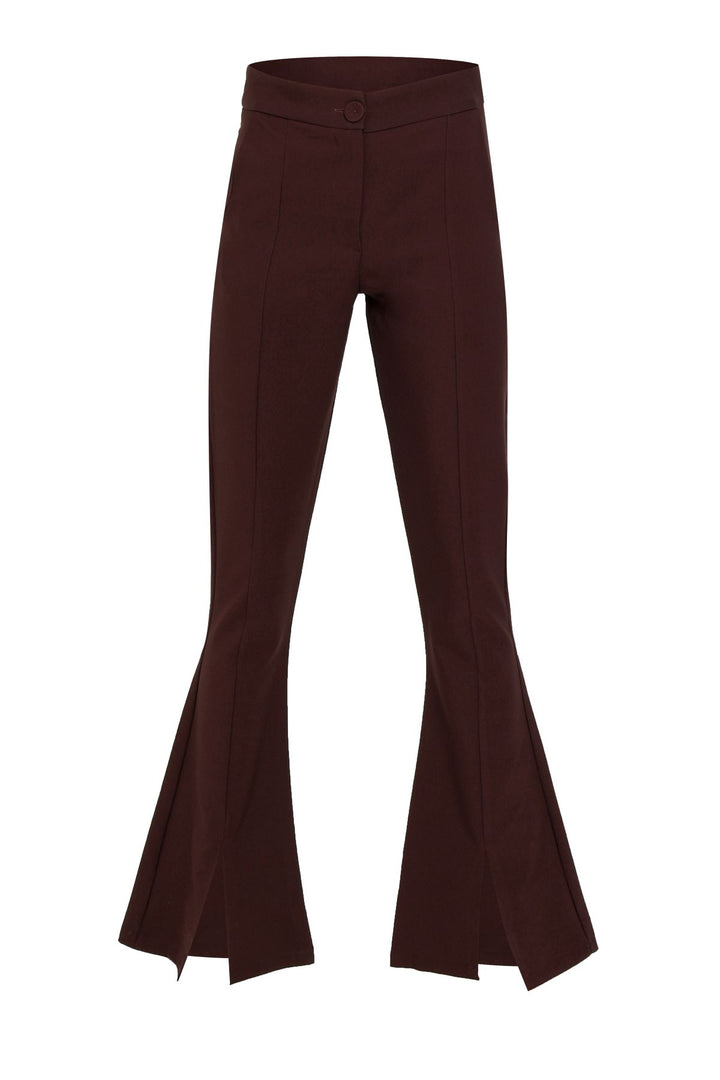 İspanyol Paça Yüksek Bel Pantolon Koyu Kahve