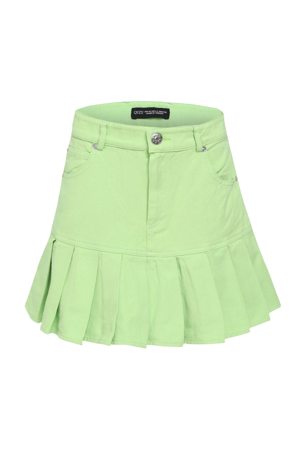 Pleated Mini Gabardine Skirt Green