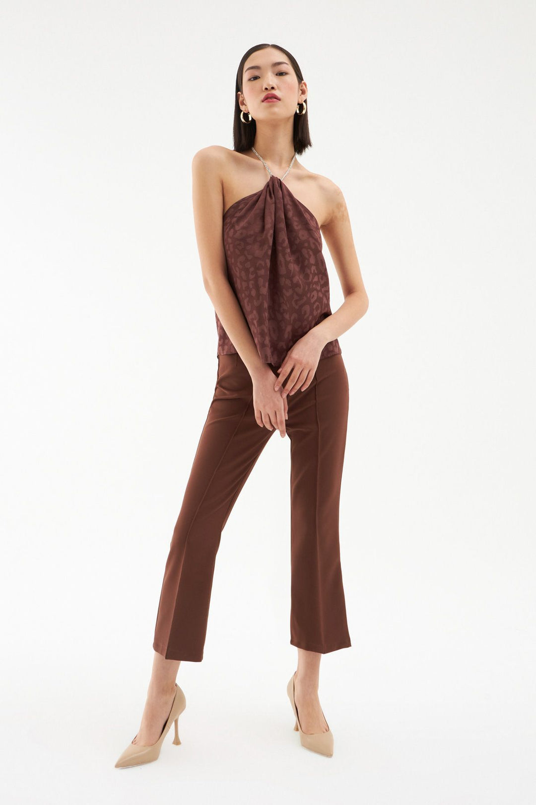 Desenli Zincirli Bluz Kahverengi