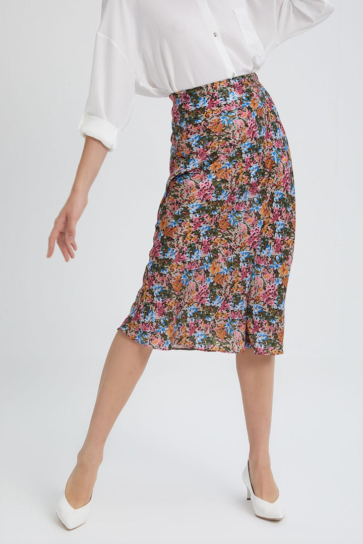 Desenli Midi Etek Fuşya