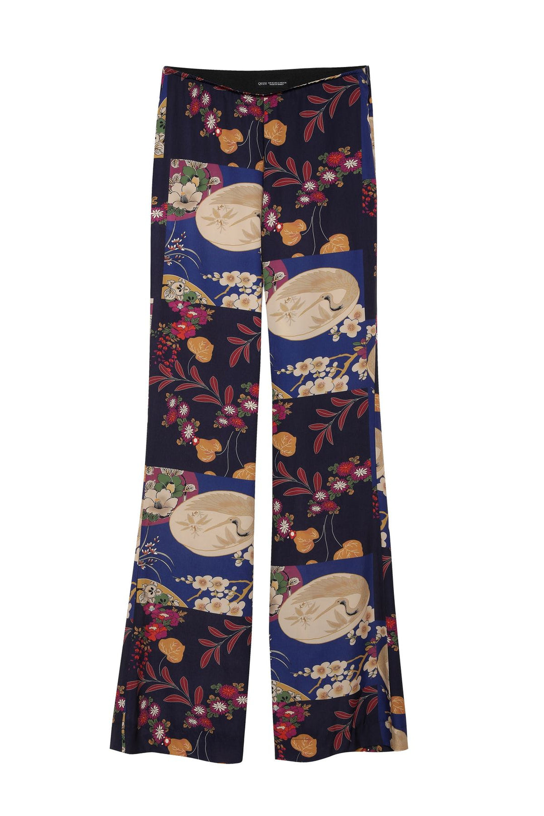 Side Zipper Patterned Trousers Navy