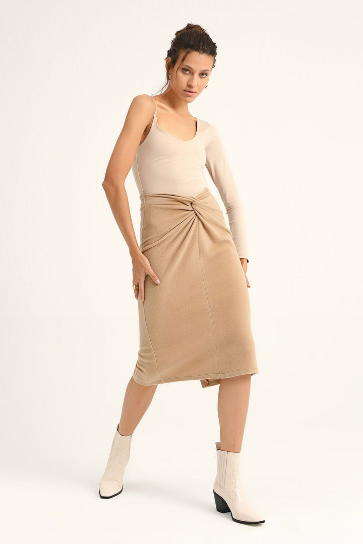 Knot Detailed Polar Midi Skirt Camel