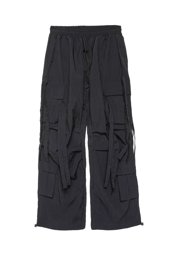 Lacing Detailed Parachute Trousers Black