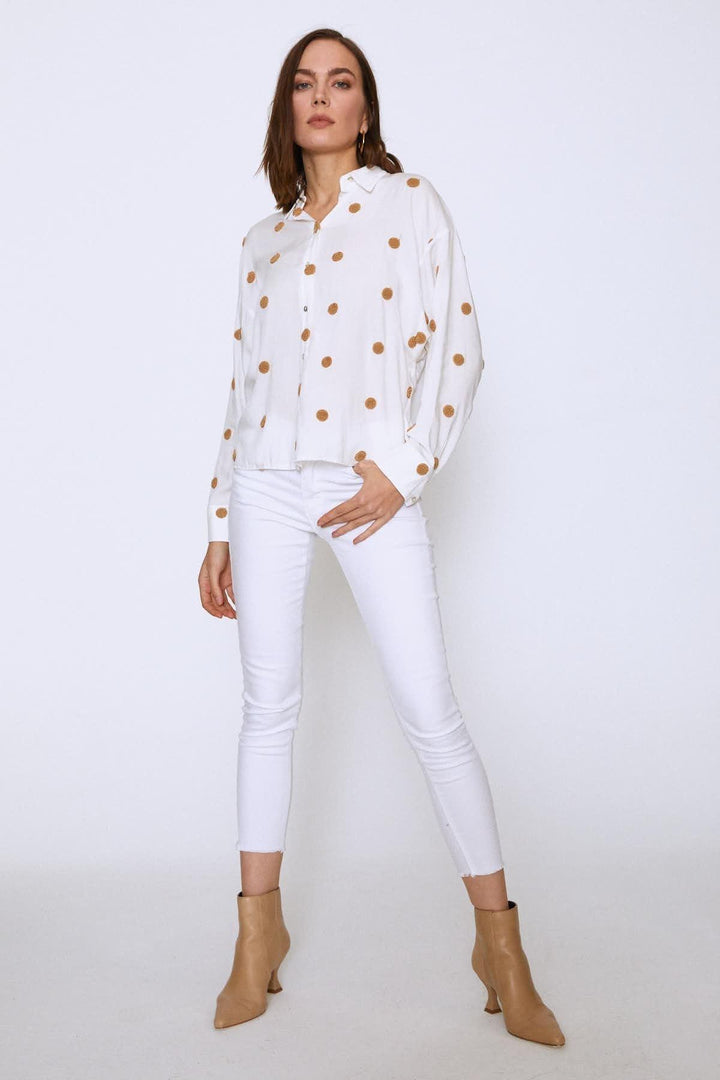 Polka Dot Shirt Camel