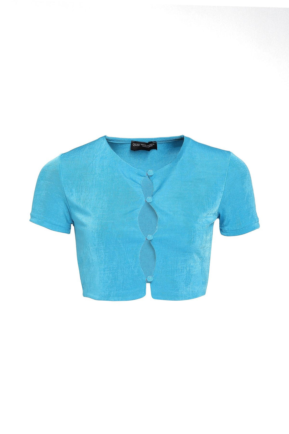 Textured Decollete Buttoned Blouse Turquoise
