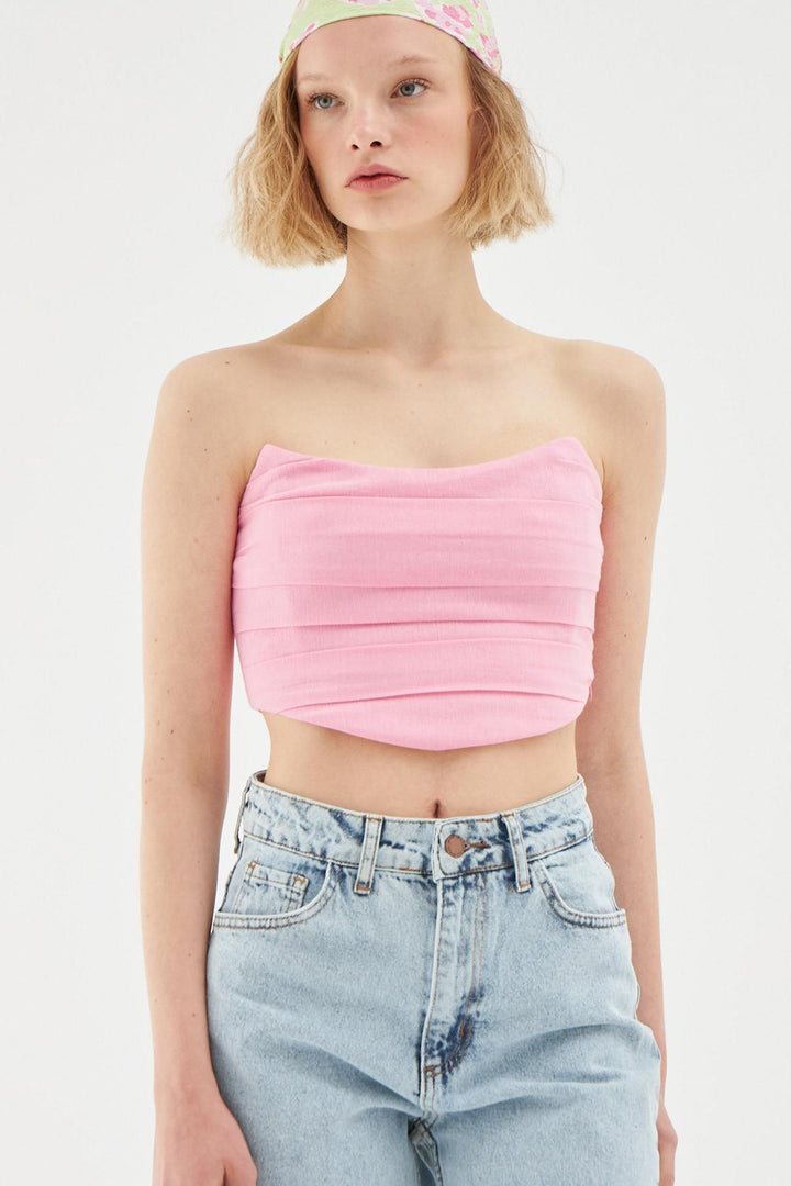 Pleated Strapless Blouse Pink