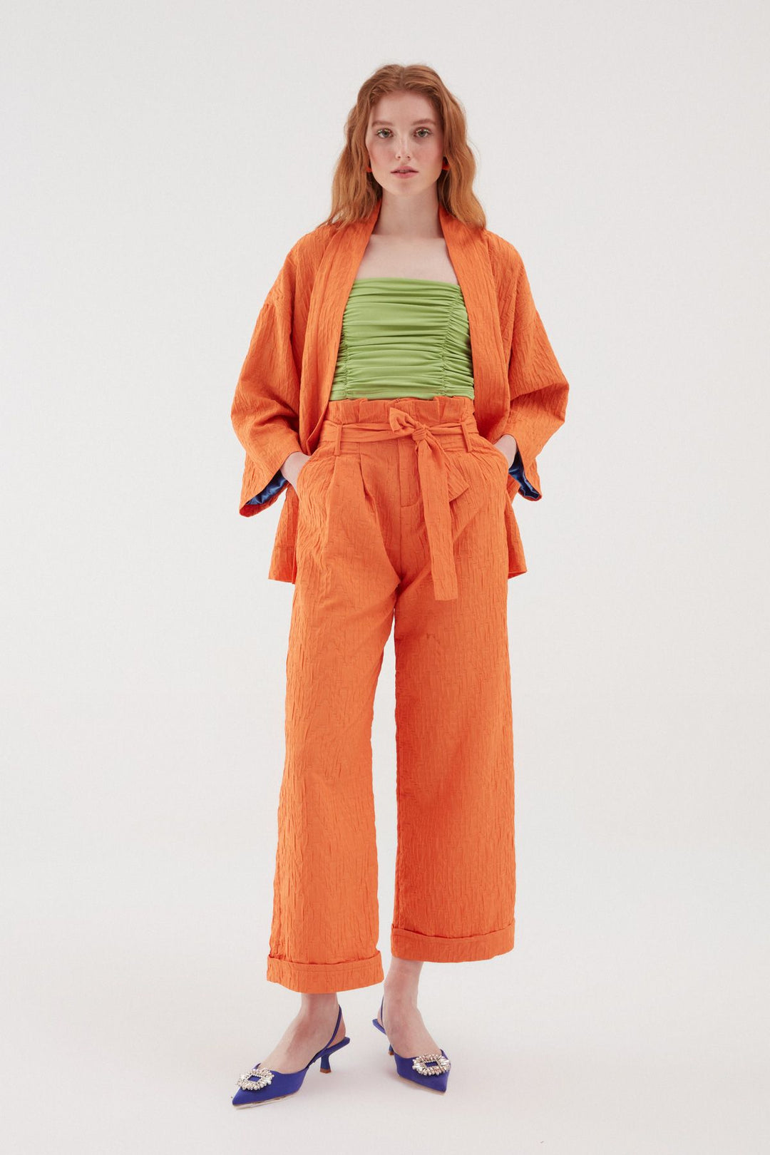 Textured Shawl Collar Jacket Orange