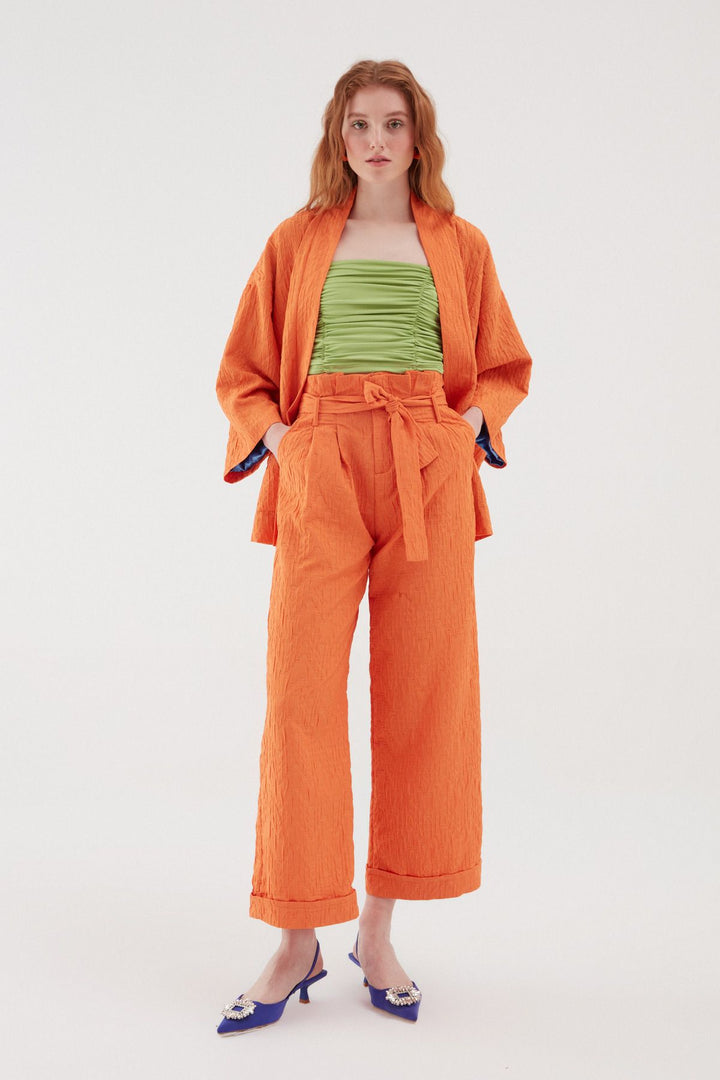 Textured Shawl Collar Jacket Orange