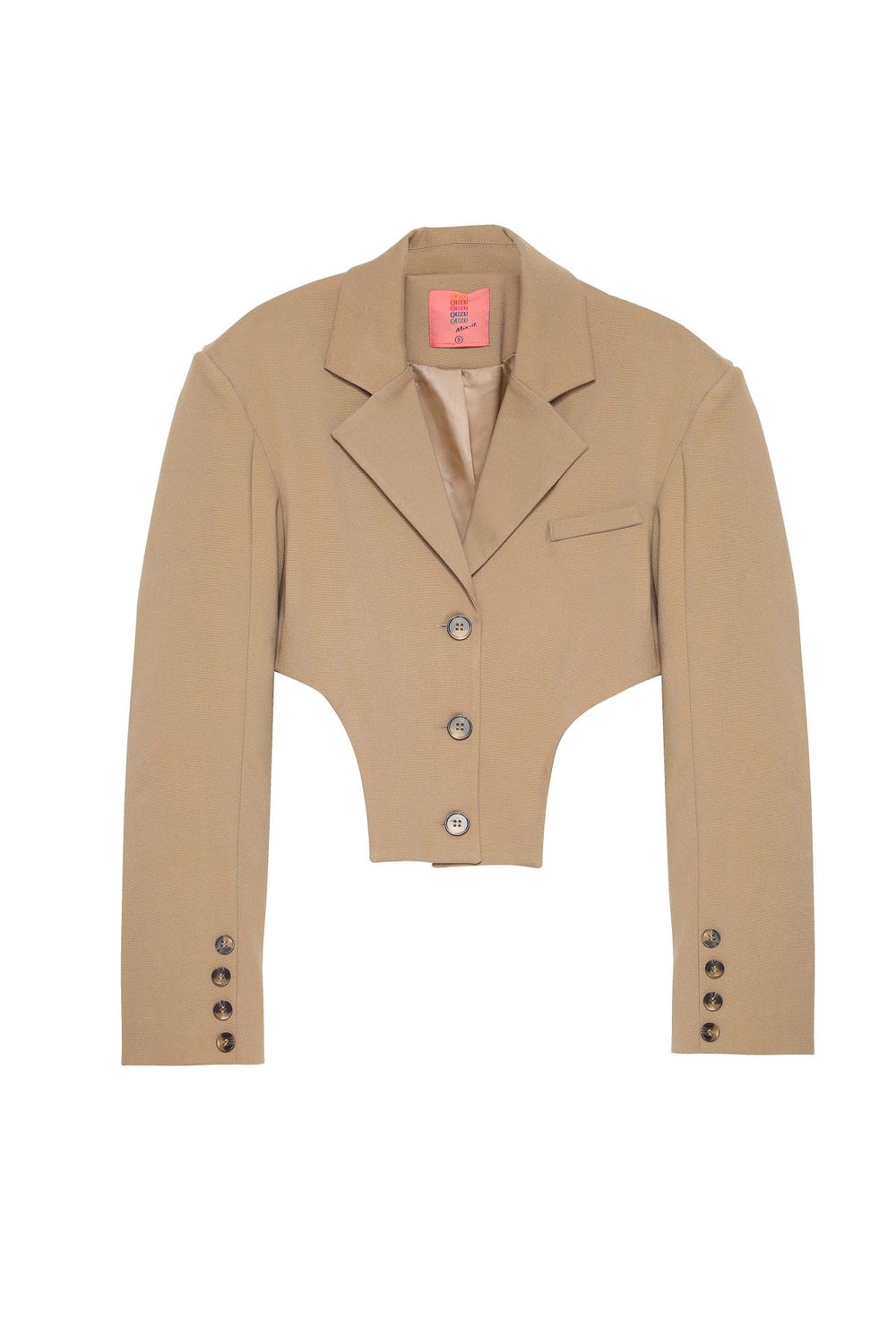 Asymmetrical Buttoned Crop Blazer Jacket Beige