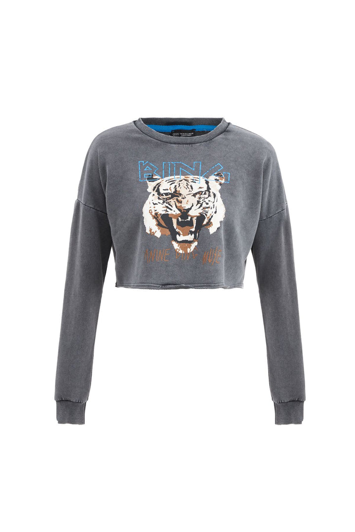 Printed Crop Sweatshirt Anthracite