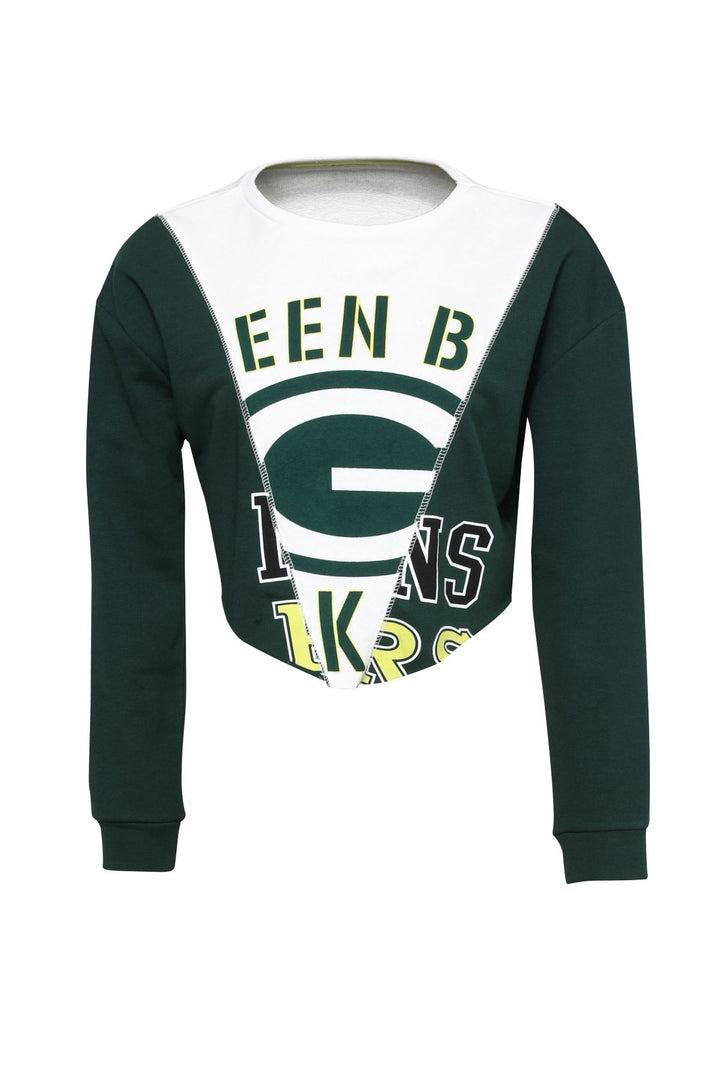 Baskılı Crop Sweatshirt Koyu Yeşil
