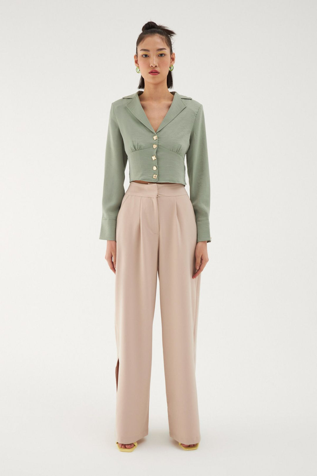 Slit Detailed Wide Leg Trousers Stone