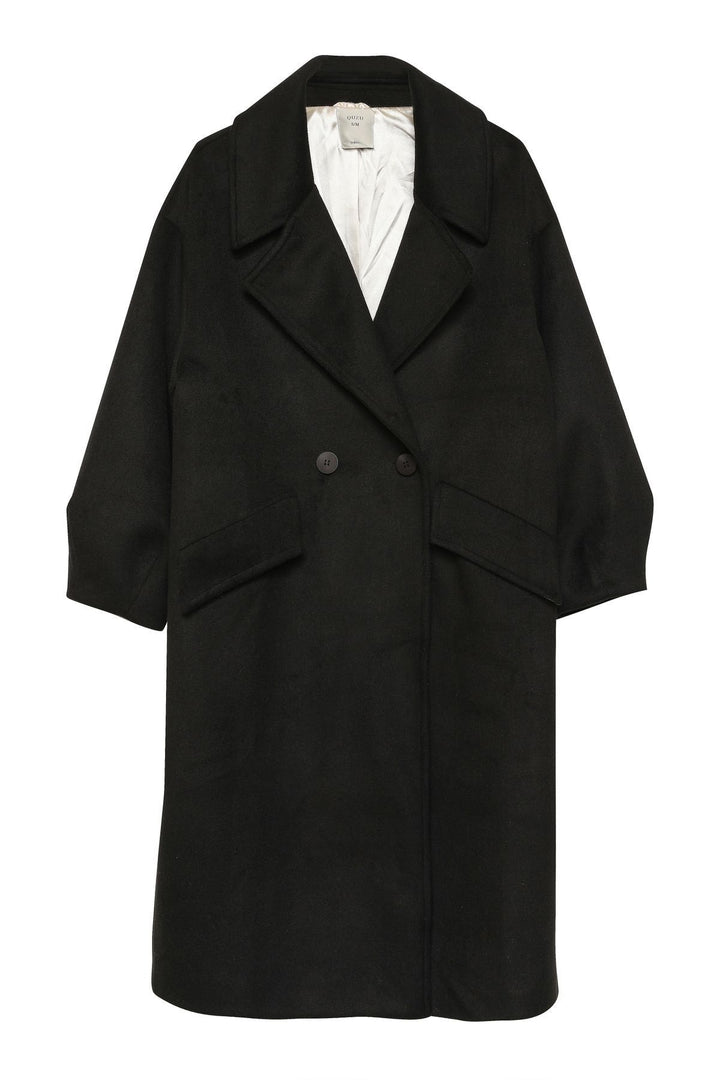 Double Breasted Collar Oversize Coat Black