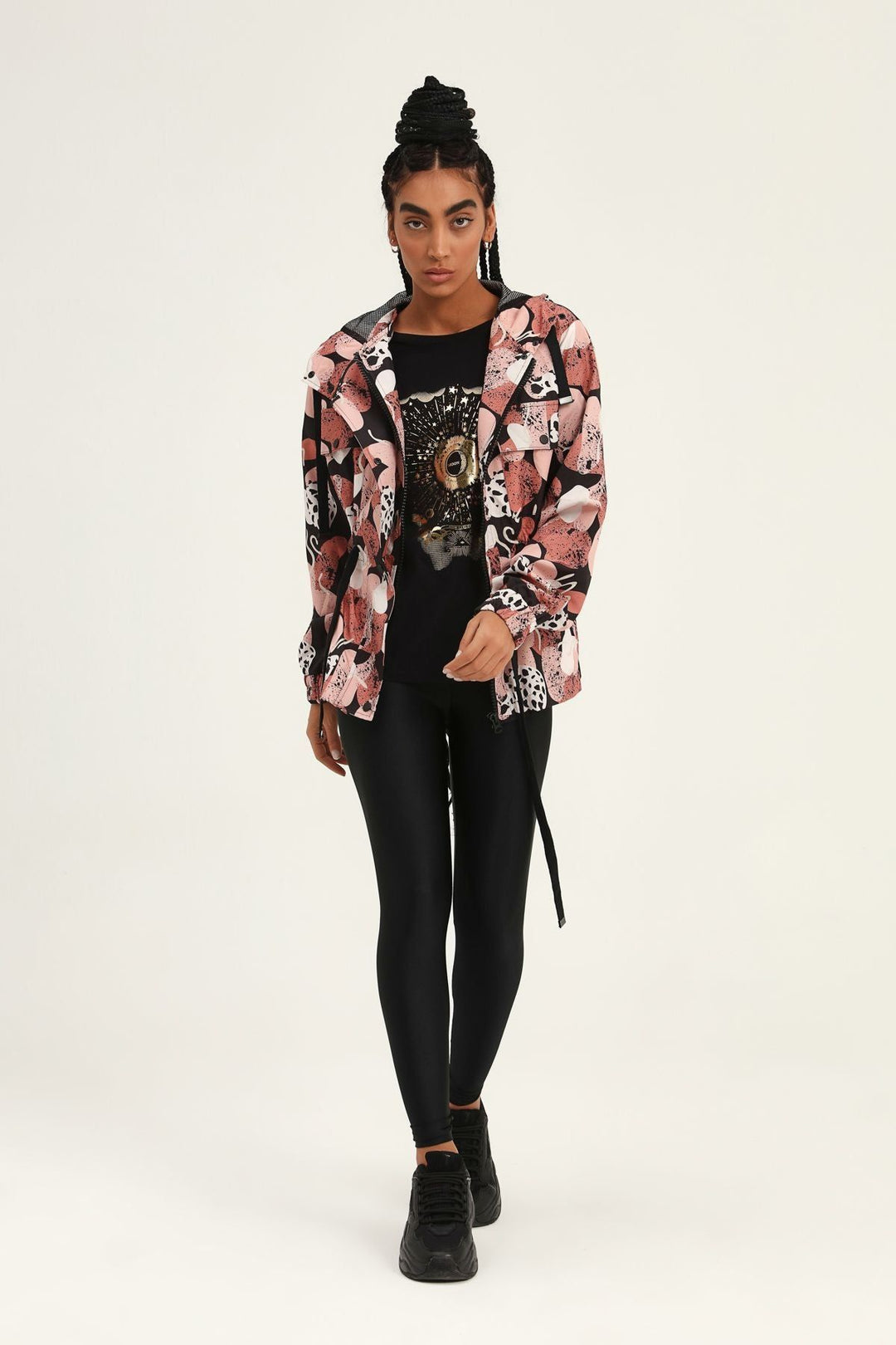 Patterned Elastic Waist Raincoat Black