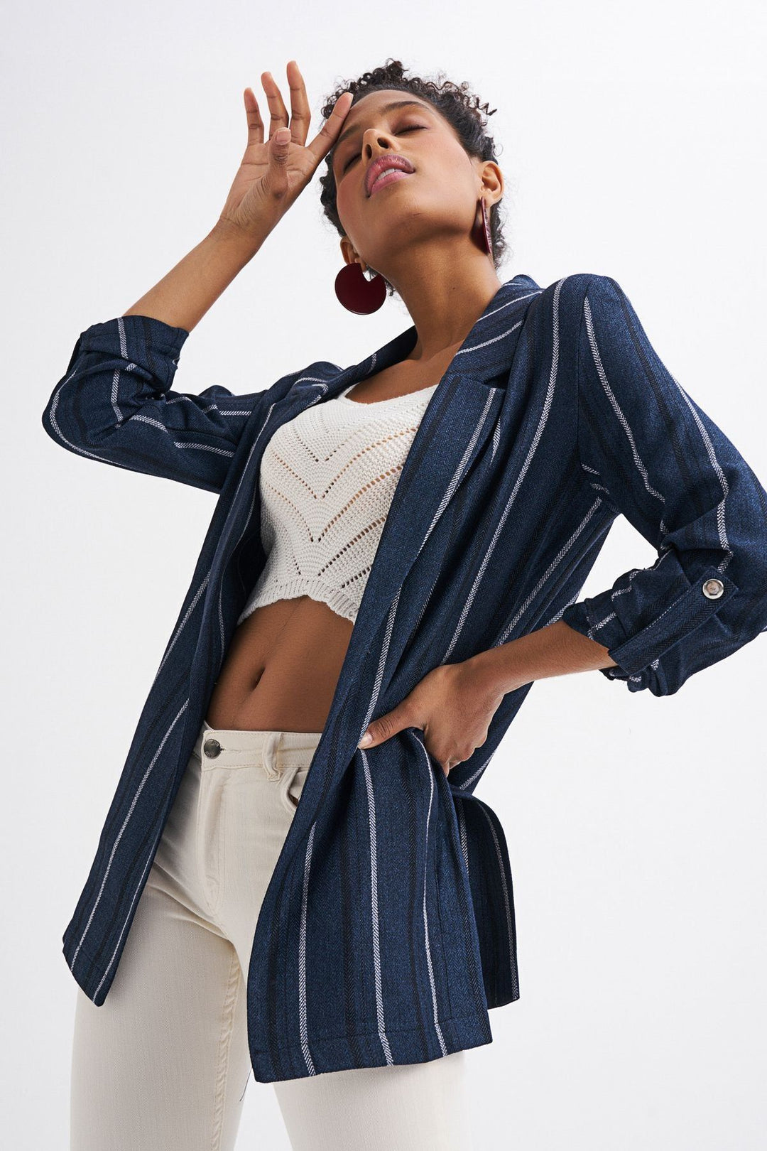 Striped Blazer Jacket Navy
