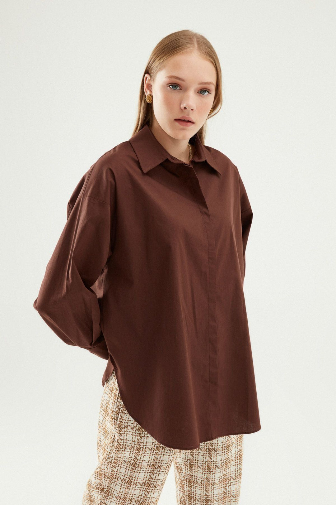 Oversize Basic Shirt Dark Brown