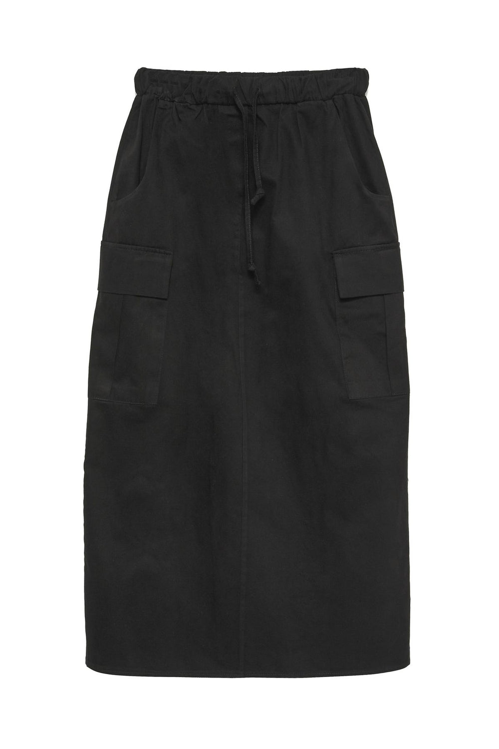 Elastic Waist Cargo Pocket Midi Skirt Black