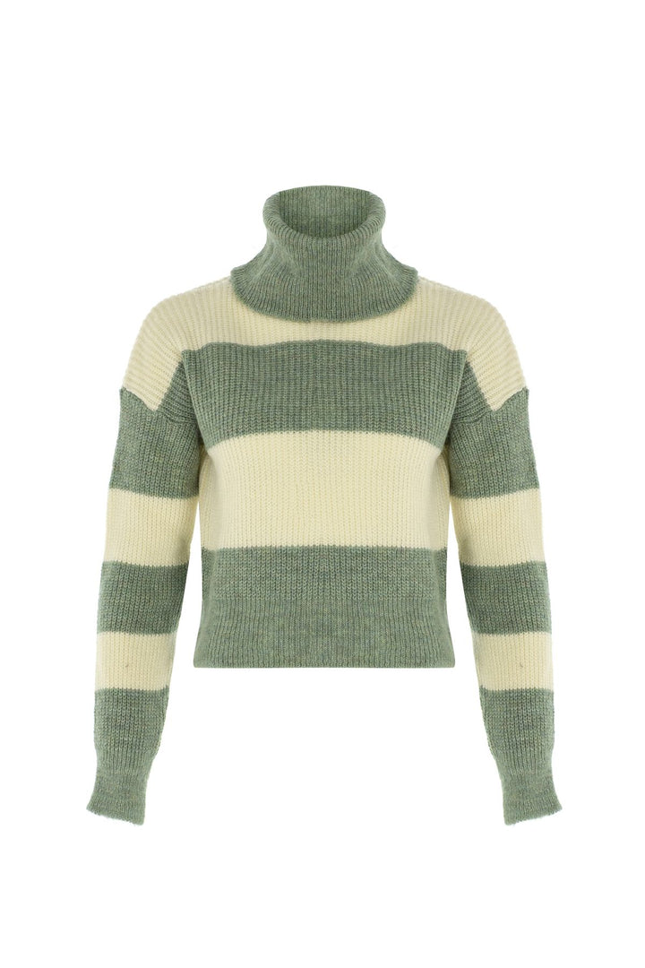 Çizgili Triko Kazak Mint