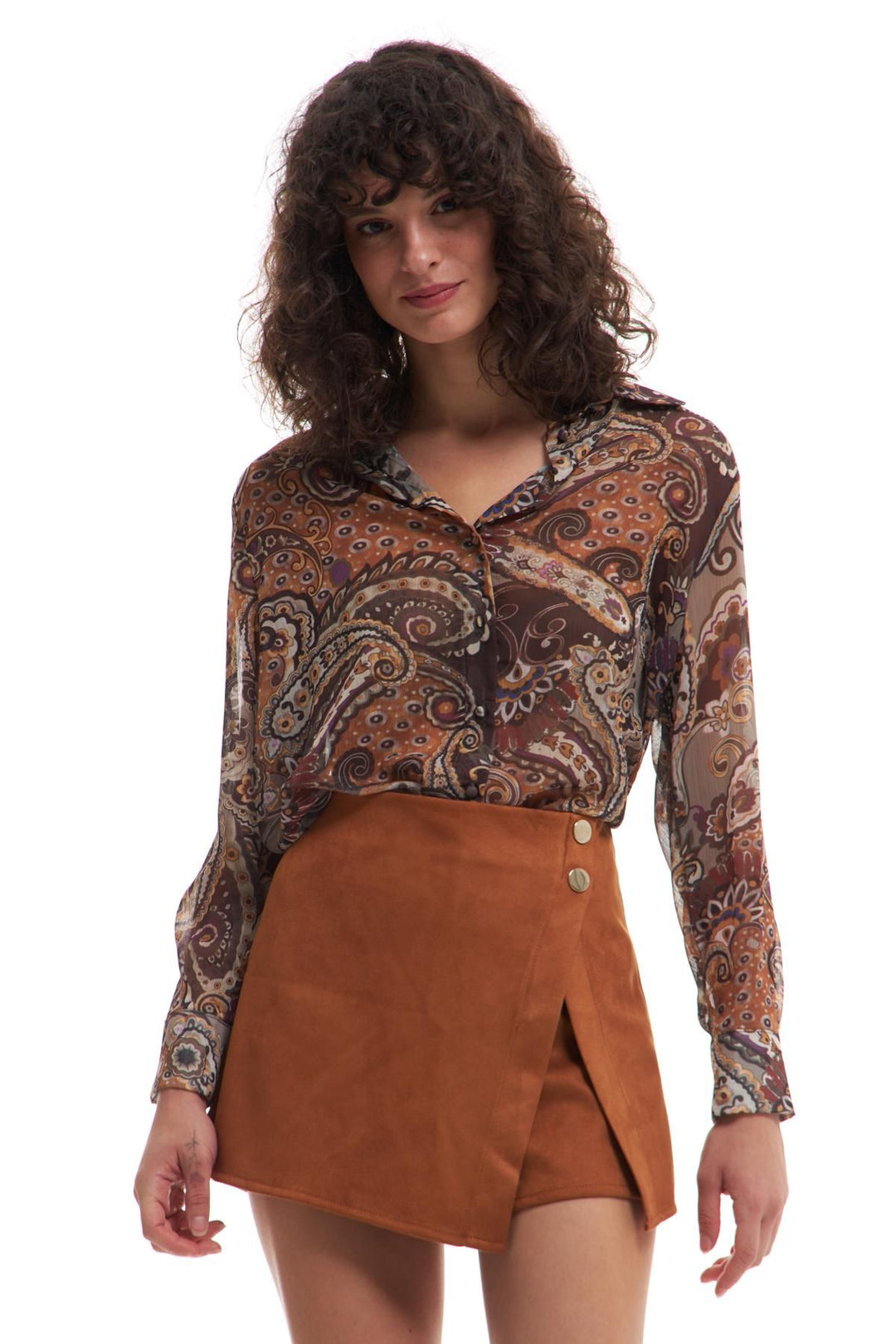 Asymmetrical Suede Short Skirt Tan