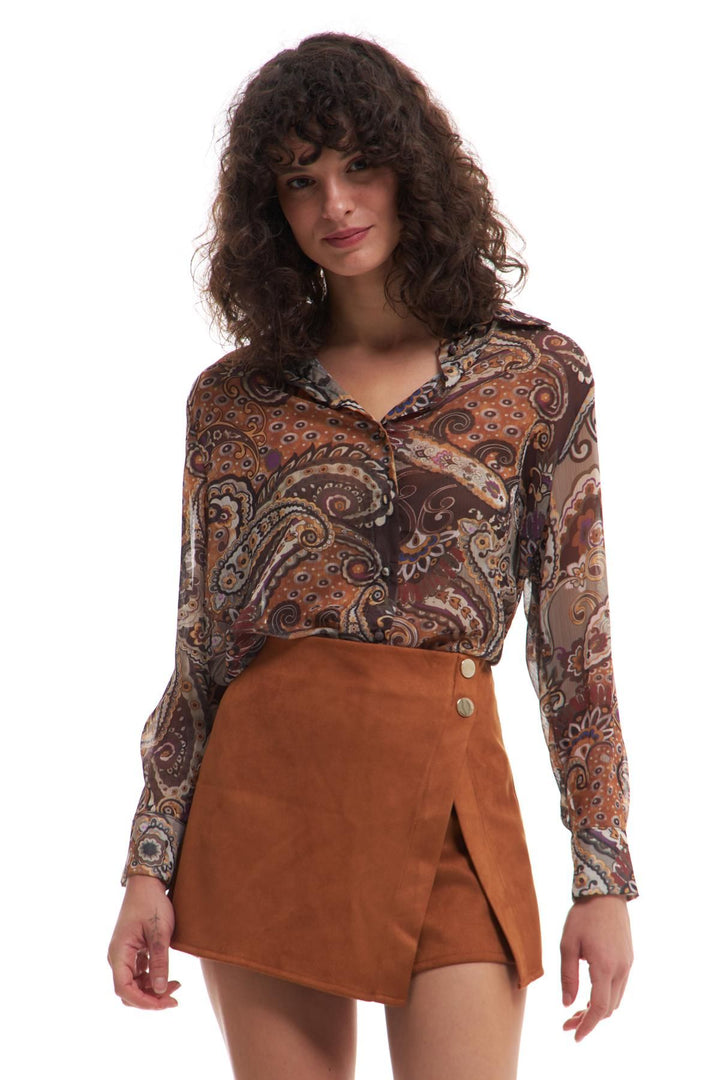 Asymmetrical Suede Short Skirt Tan