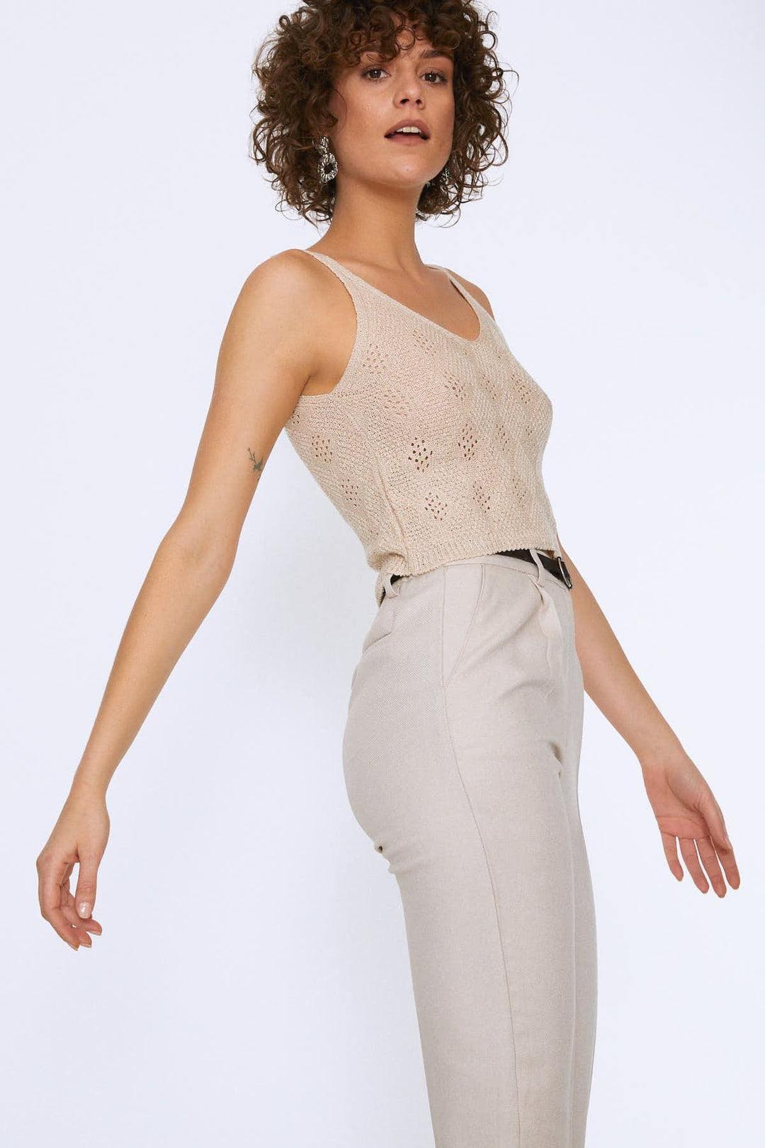 Hanging Openwork V Neck Knitwear Stone