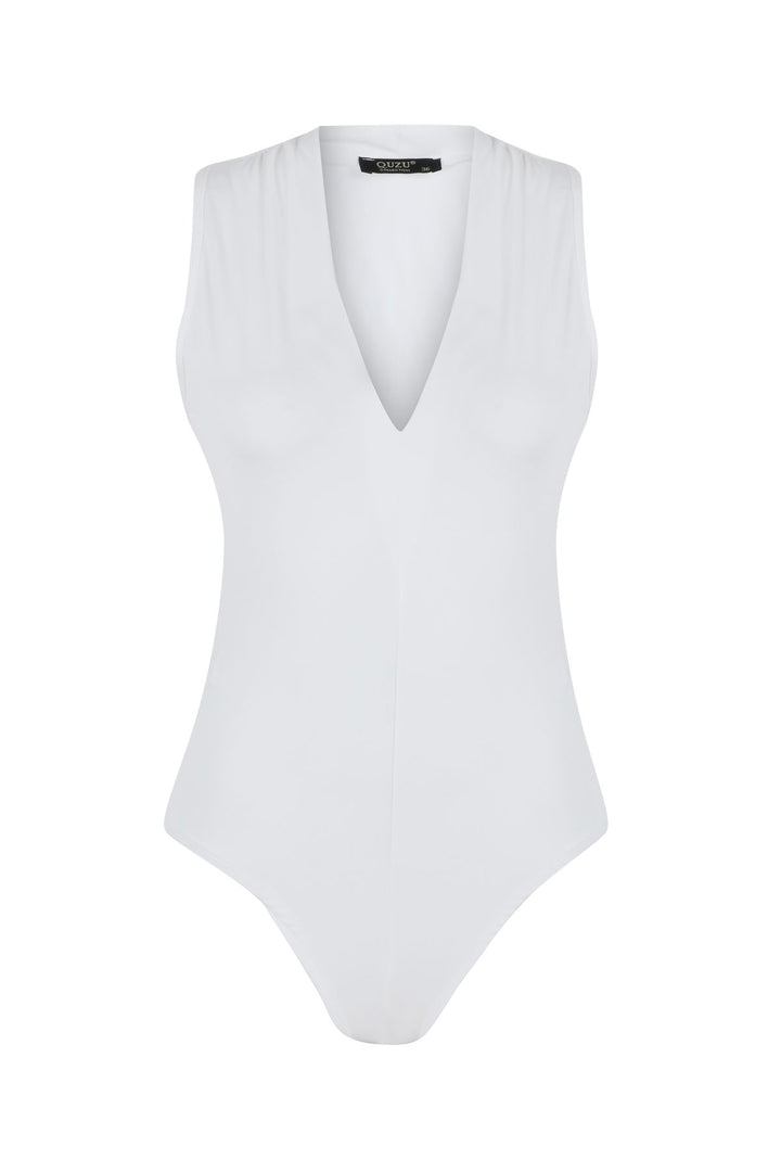 V Neck Bodysuit Ecru