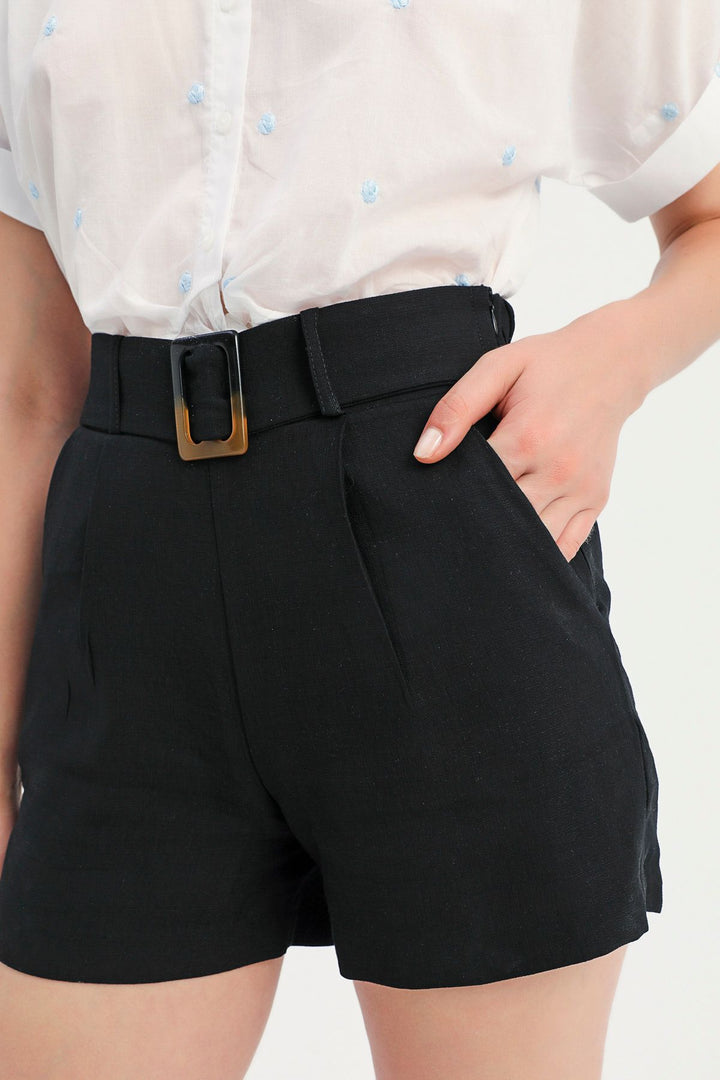 Kemerli Şort Siyah