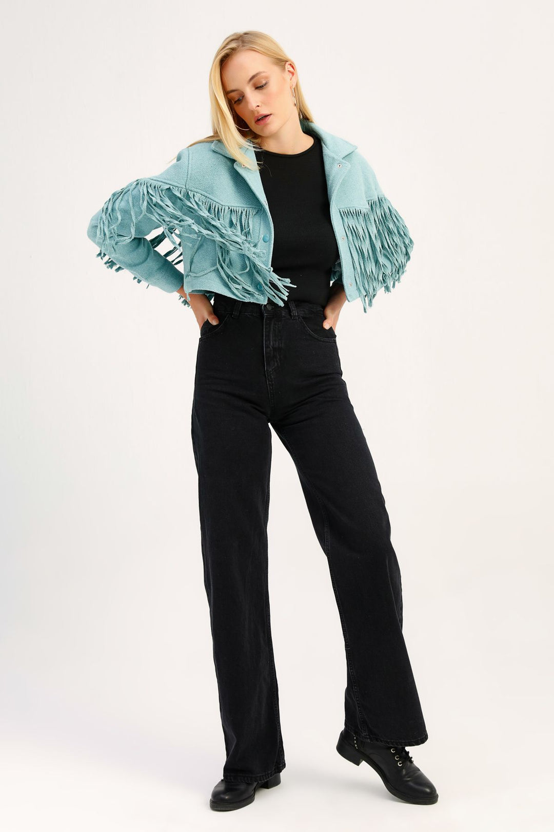 Tasseled Crop Jacket Mint