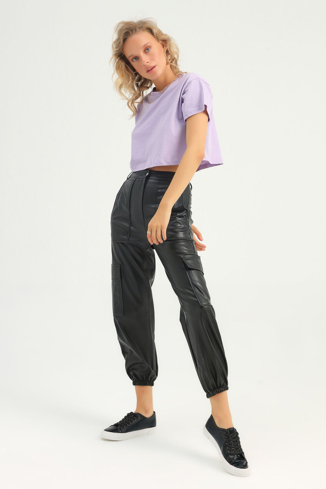 Basic Crop Tişört Lila