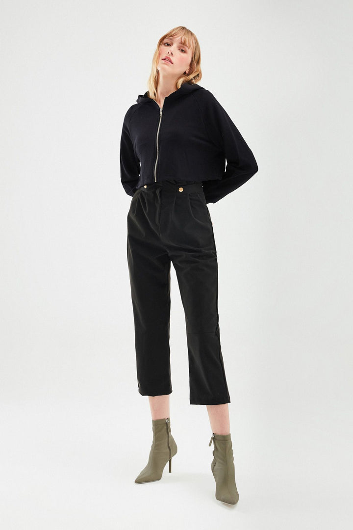 Zippered Crop Sweatshirt Black