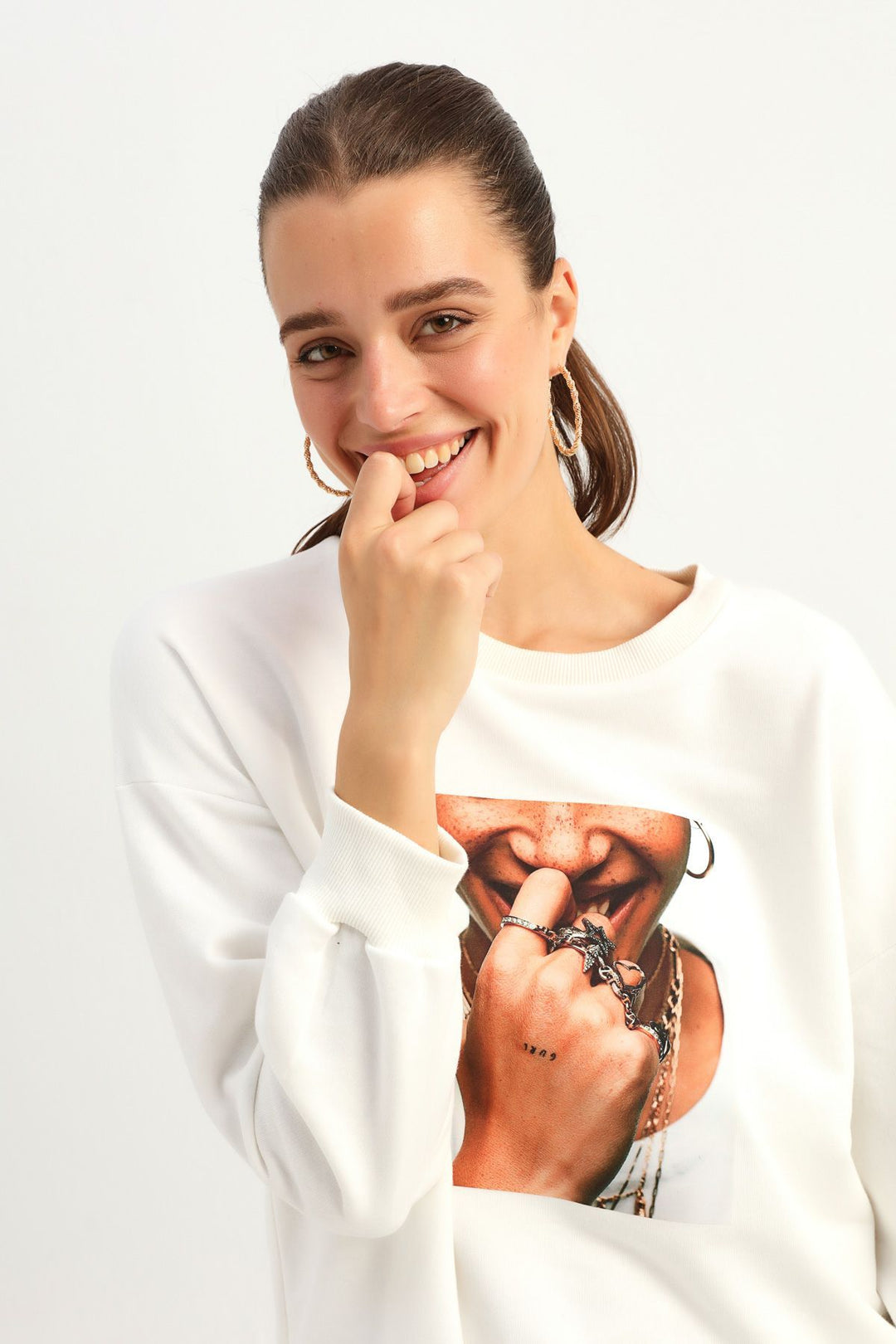 Printed Long Sweatshirt Ecru