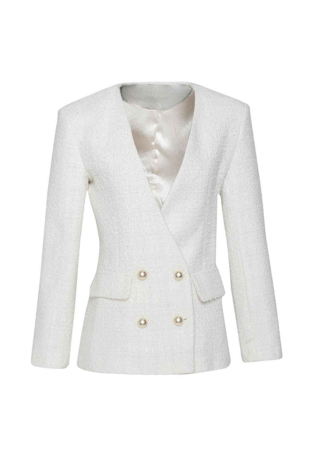 Double Breasted Tweed Blazer Jacket White