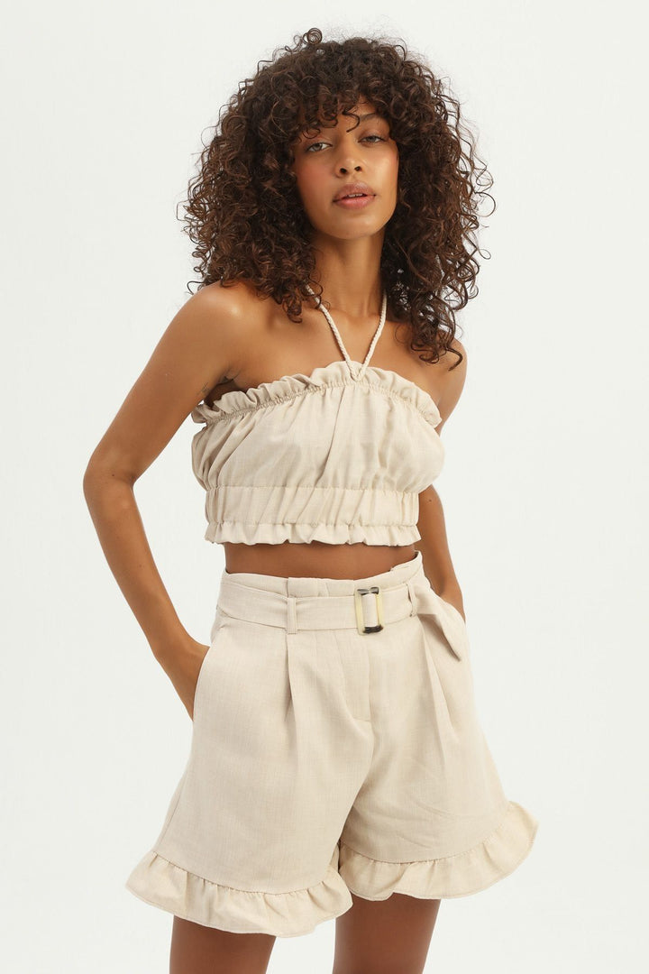 Boyundan Bağlamalı Gipeli Büstiyer Bej