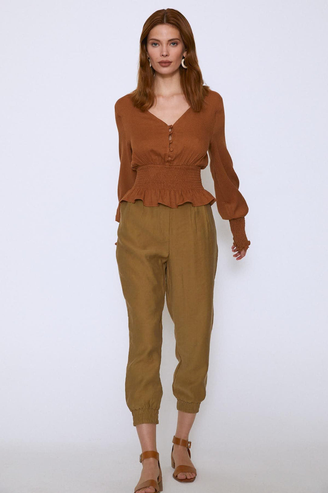 Waist Gipe Linen Blouse Brown