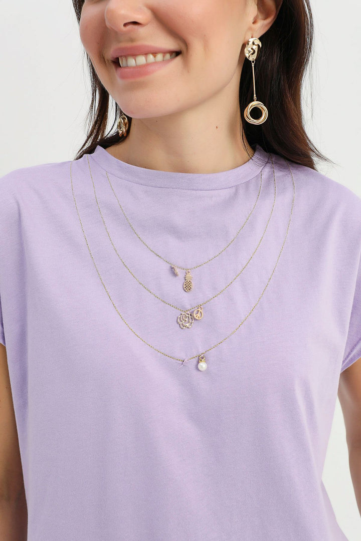 Necklace Accessory Detailed T-Shirt Lilac