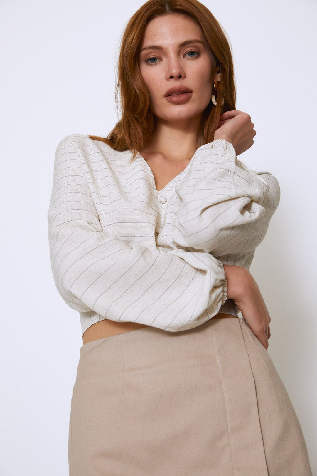 Six Tulle Midi Skirt Beige