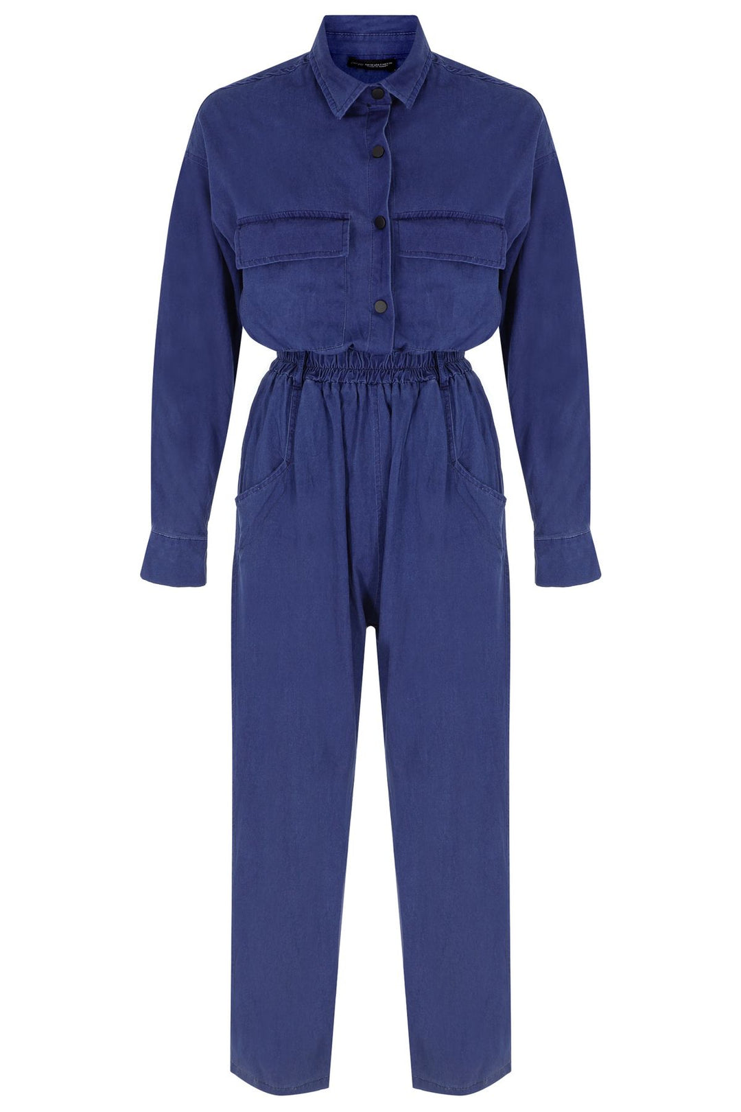 Belted Shirt Collar Jumpsuit Indigo