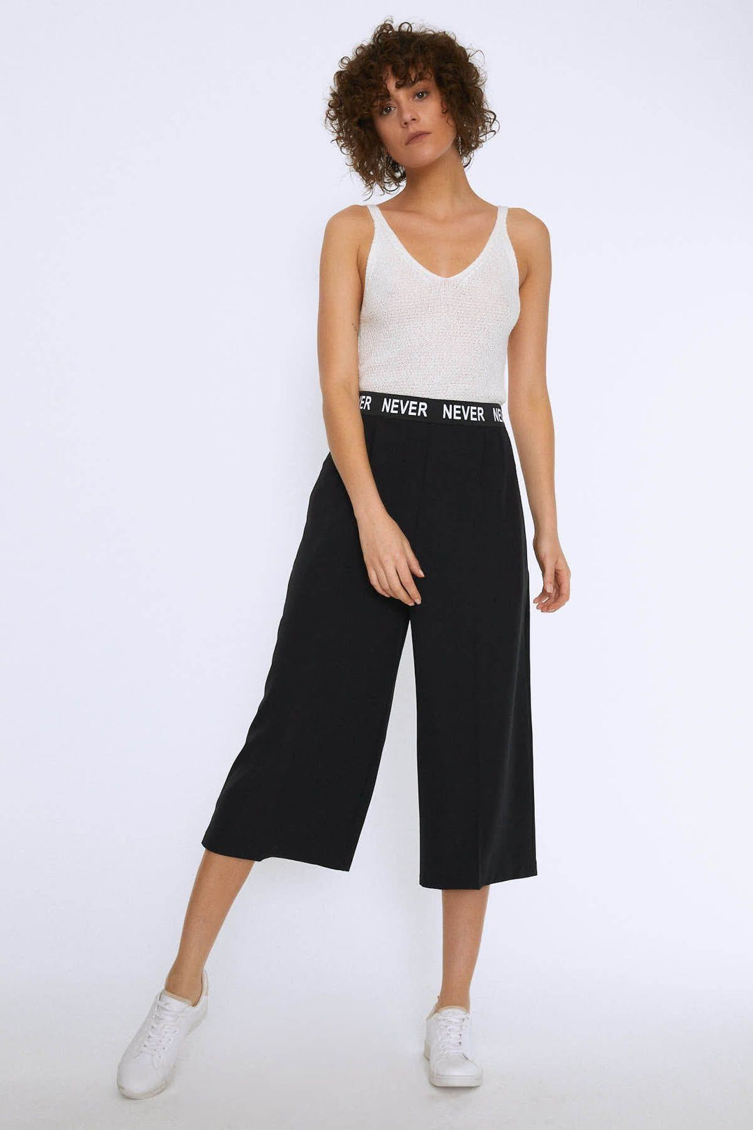 Beli Ribanalı Bol Paça Pantolon Siyah