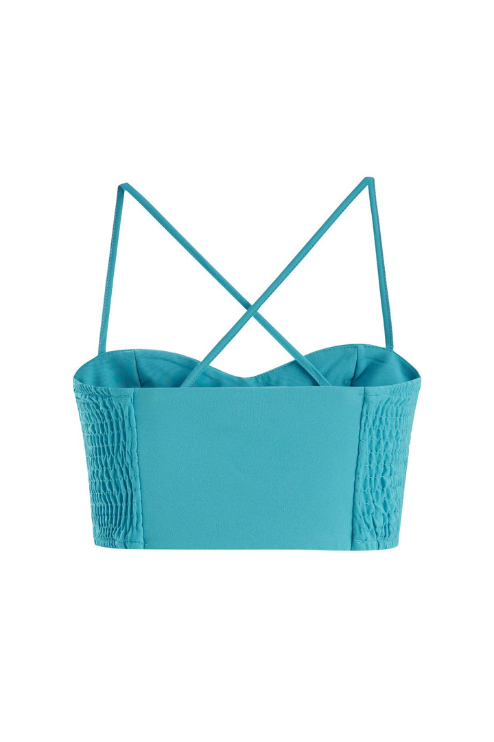 Cross Strap Crop Blouse Blue