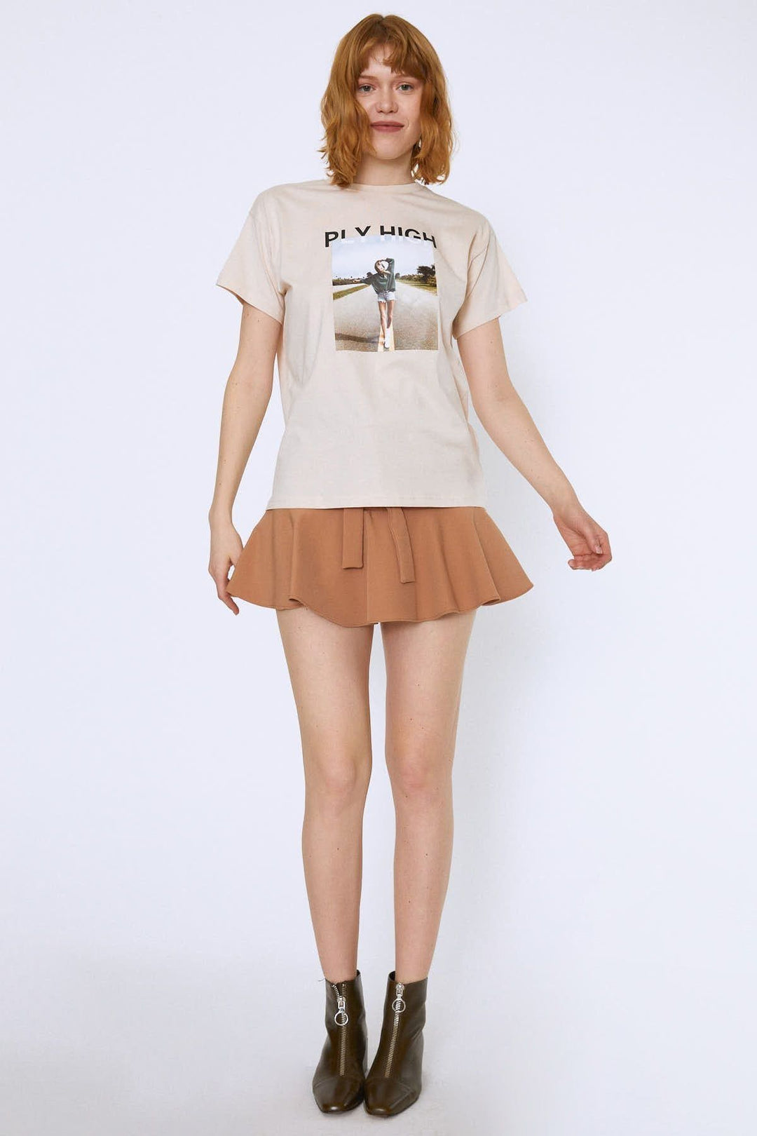 Baskılı Tişört Bej