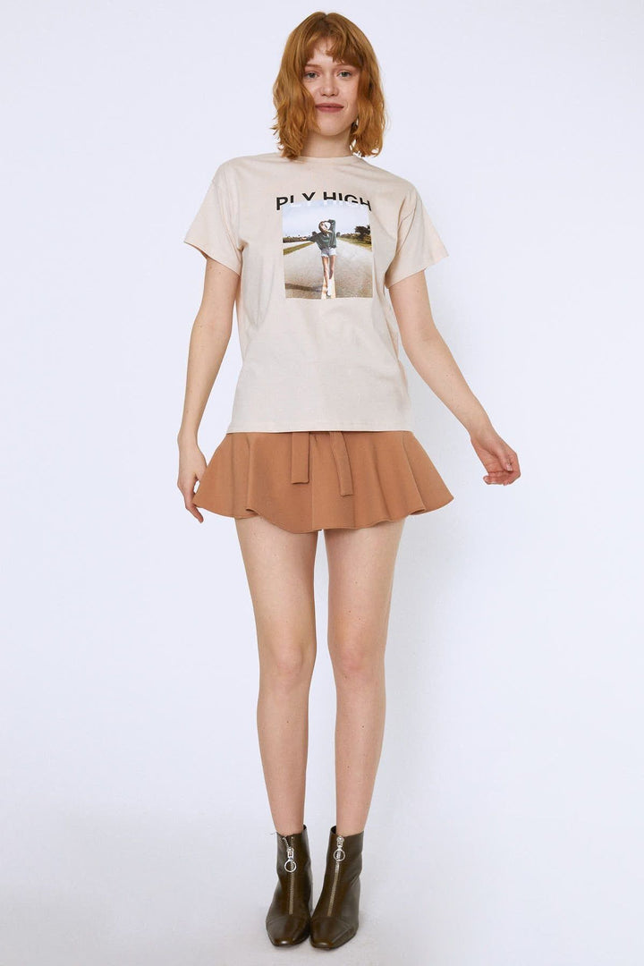 Baskılı Tişört Bej