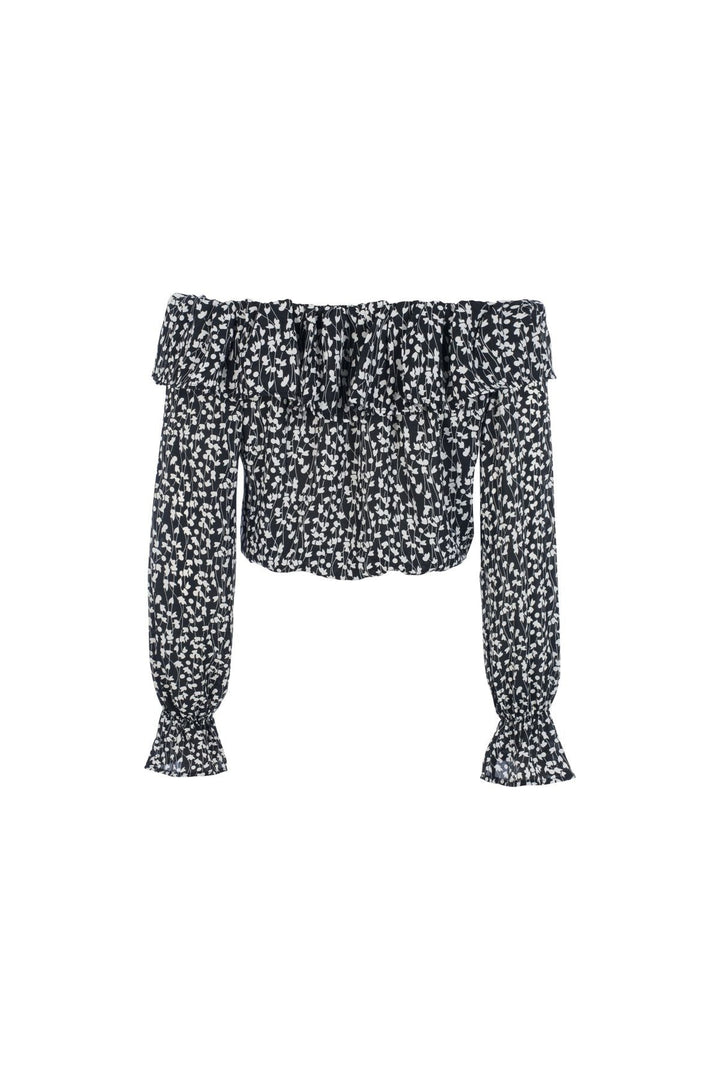 Patterned Ruffle Blouse Black