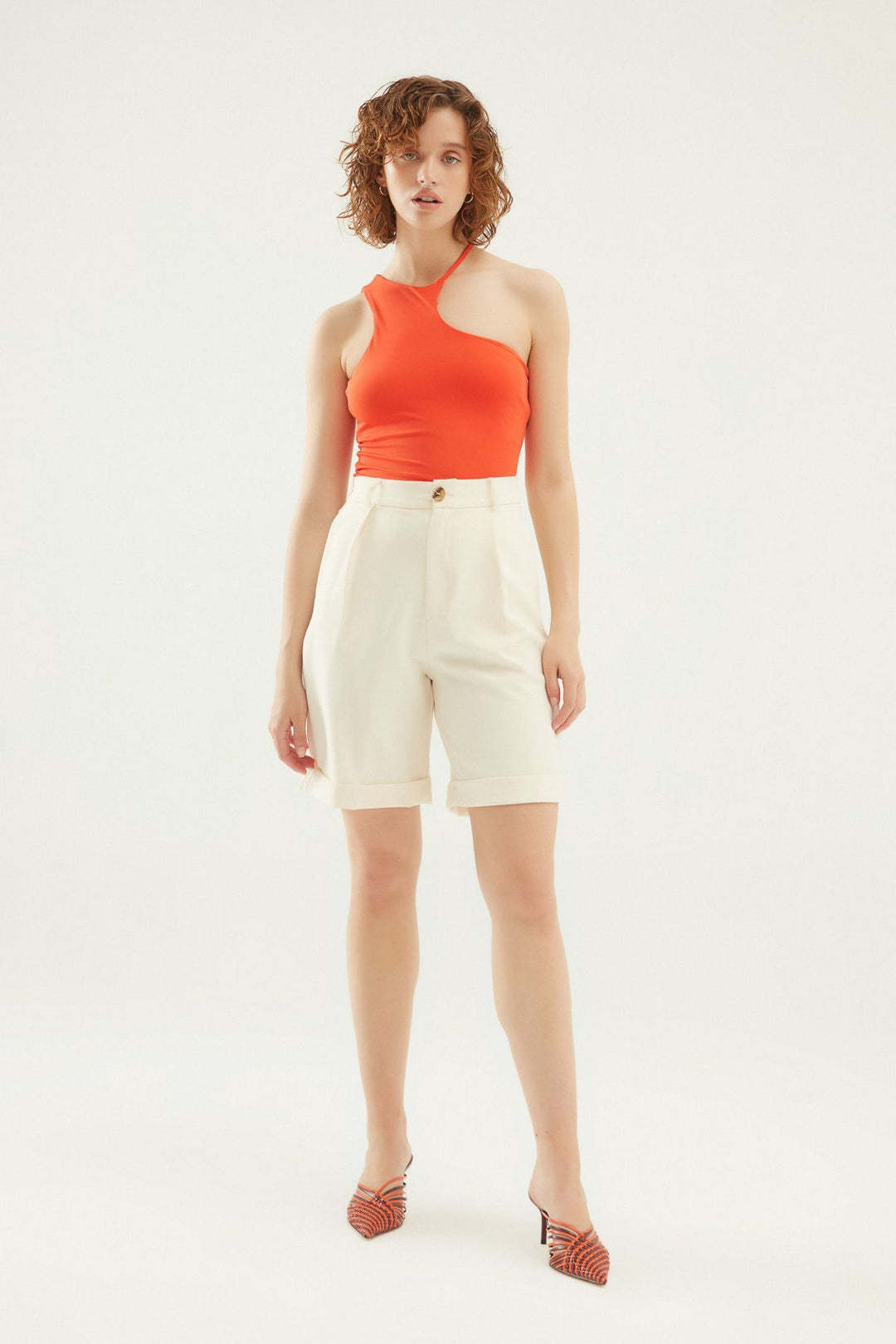 Duble Paça Yüksek Bel Şort Kemik