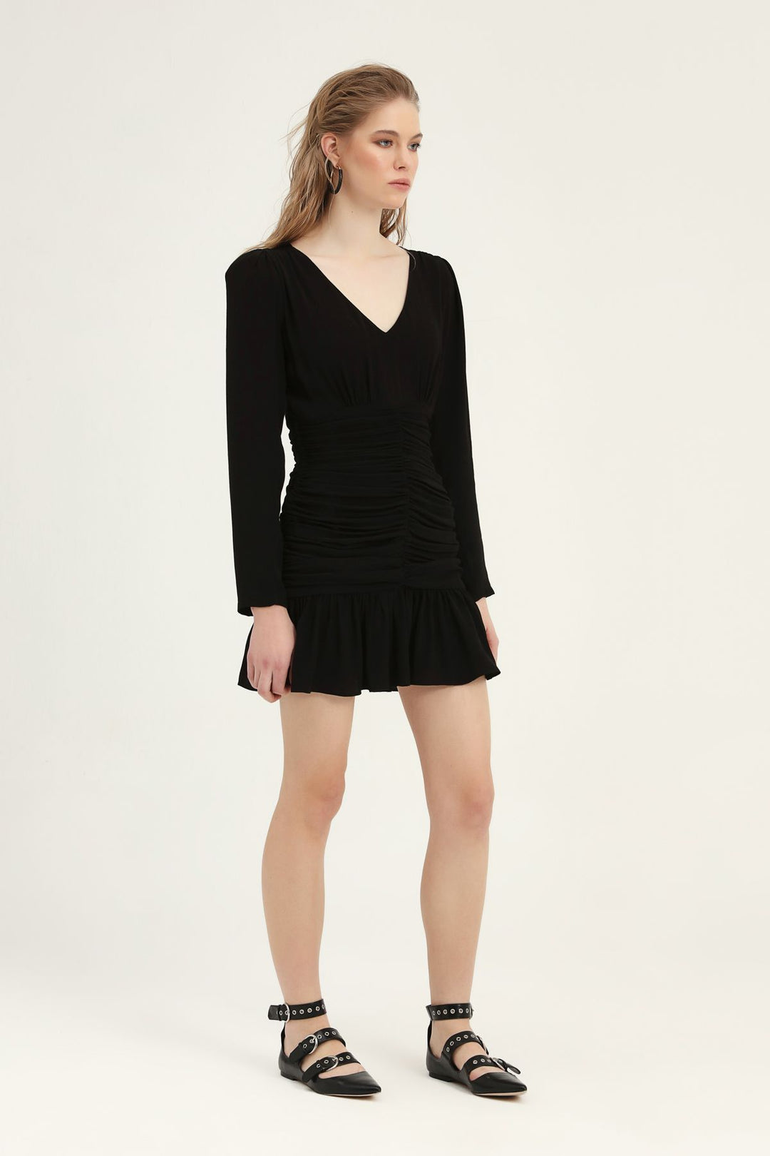 Balloon Sleeve Gipe Dress Black