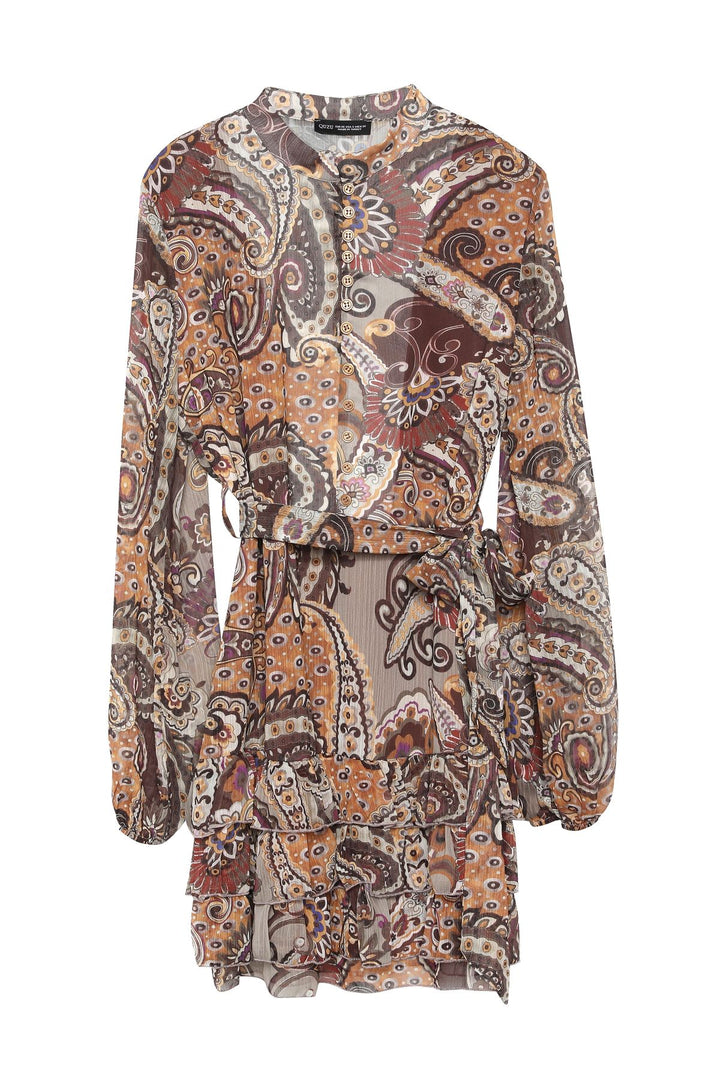 Button Detailed Chiffon Dress Brown