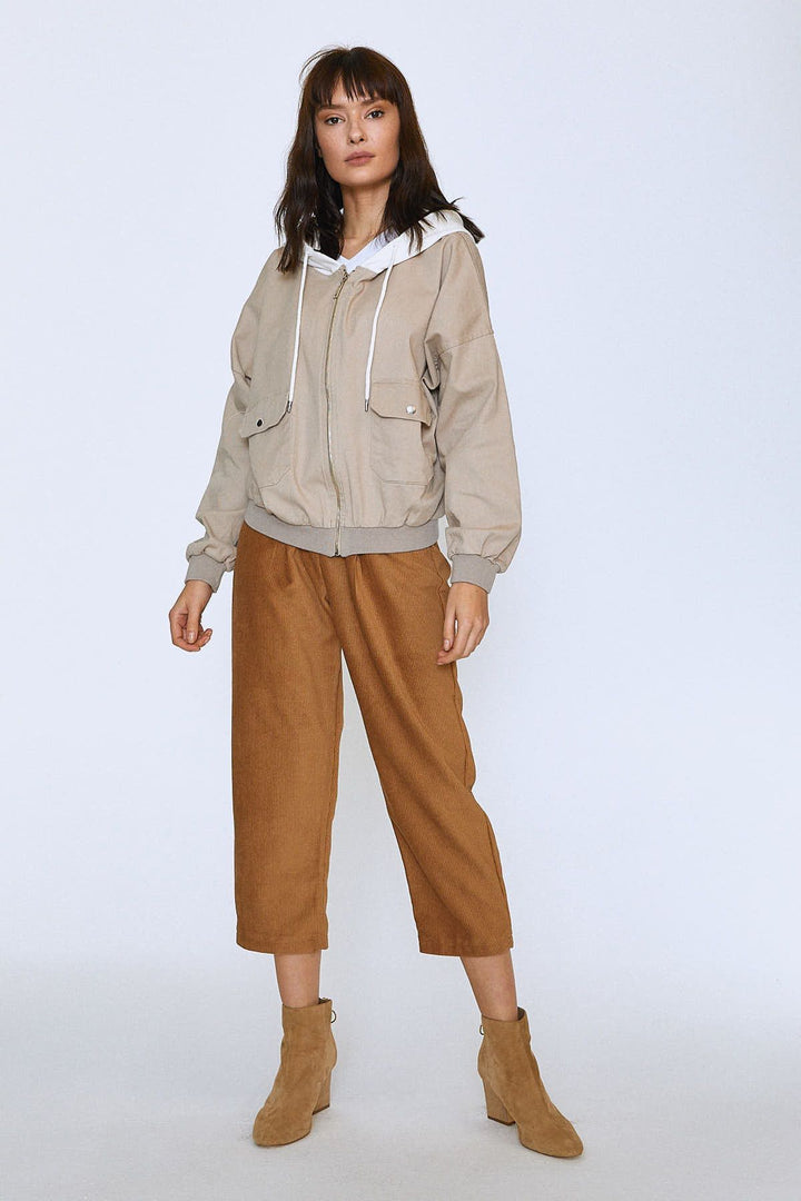 Kapüşonlu Reglan Kol Ceket Taş