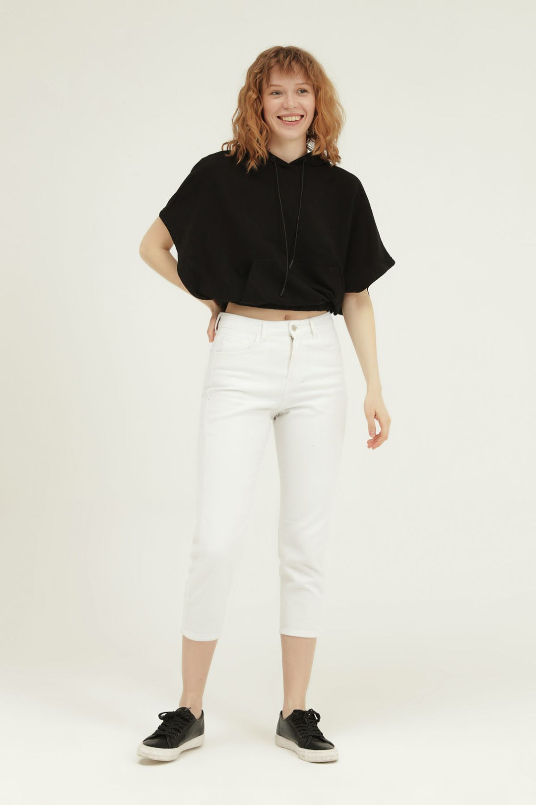 Yarasa Kol Kapüşonlu Sweatshirt Siyah